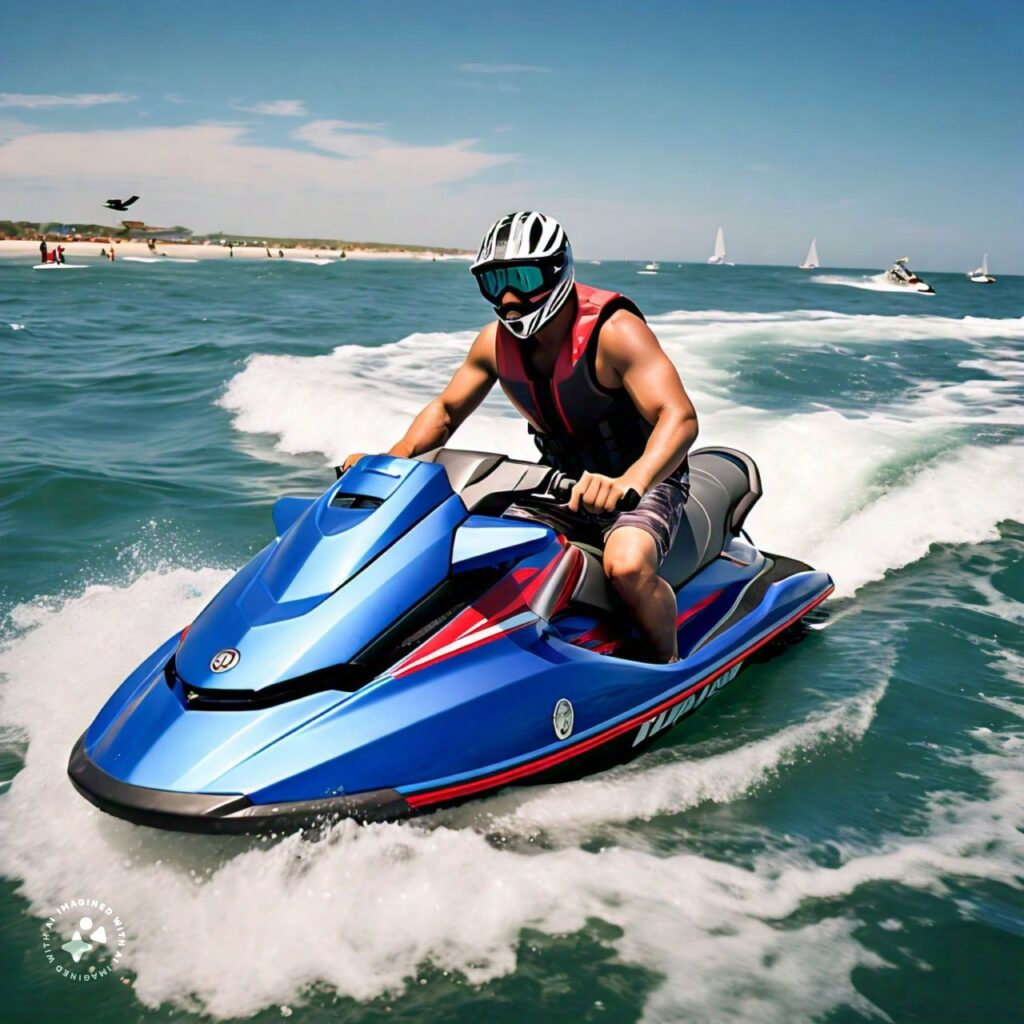 Man riding a jet ski in Dubai waters with Royal Viking Tourism