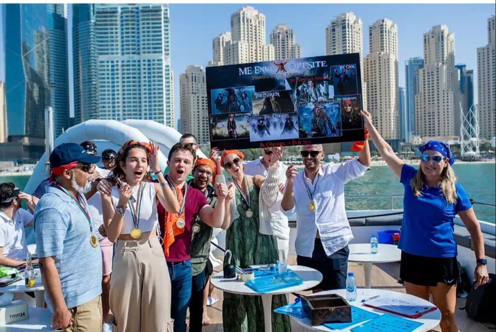 Corporate team-building event on a yacht in Dubai Marina organized by Royal Viking Tourism