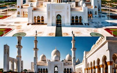 Tourists exploring the Sheikh Zayed Grand Mosque and other landmarks during the Abu Dhabi Full Day City Tour.